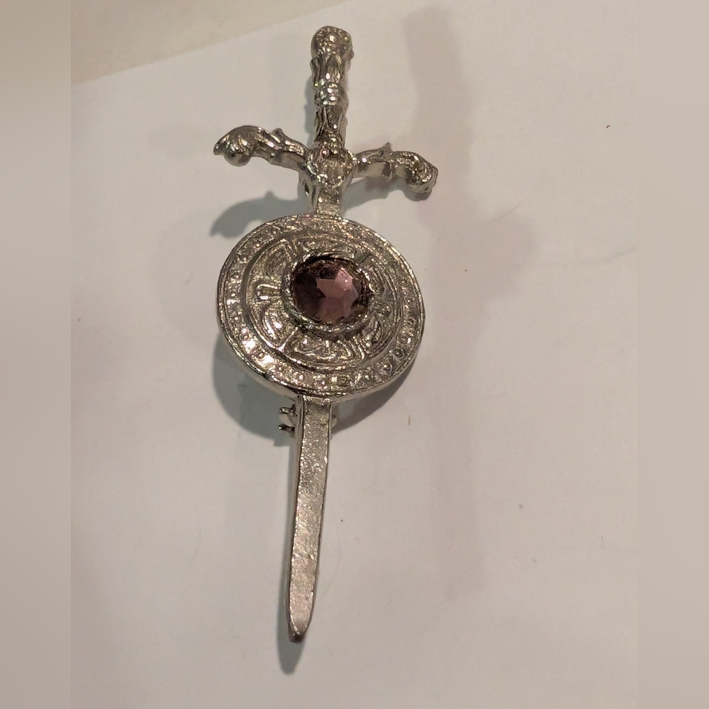 Scottish Silver Brooch, Citrine Sword Shield.